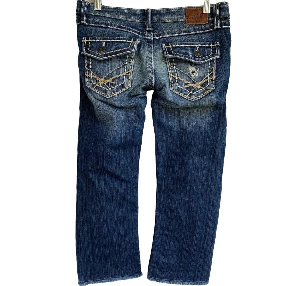 BKE Sabrina Stretch Denim Womens Jeans Size 26 Cropped Low Rise Dark Distressed - Picture 2 of 12
